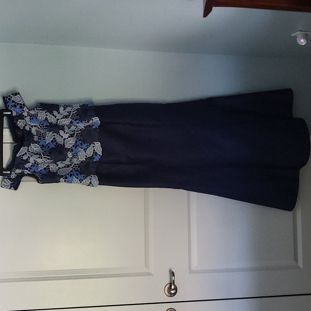 Adrianna Papell Women's Tri Color Lace and Mikado Off The Shoulder Ball Gown